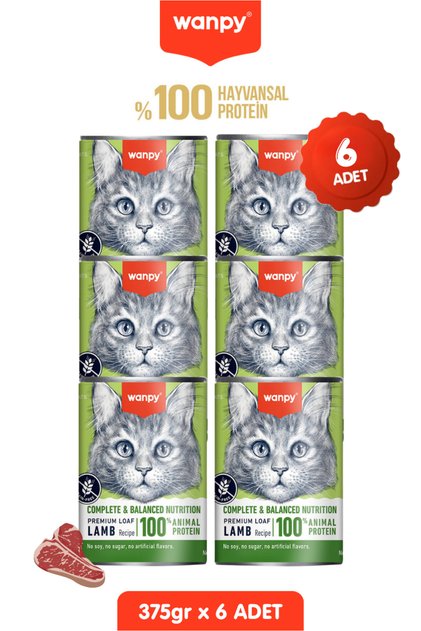 6lı Tahılsız Kedi %100 Gerçek Et Proteinli Kuzulu Konserve 6 Adet 375 gr