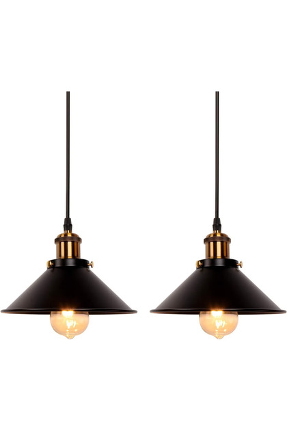 2PC Retro Black Iron Pendant Light, Adjustable Cable Hanging Lamp E27, Industrial Ceiling Light Fixture for Kitchen Restaurant Bar Balcony Living Room, Diameter 30Cm, Bulb Included