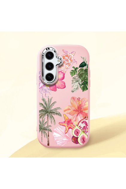 Pink Silicone Case with Shock-Absorbing Camera Protections Compatible with Samsung Galaxy S24 Floral Print