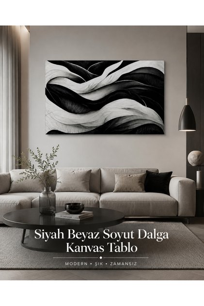 Siyah Beyaz Dalga Desenli Modern Dekoratif Duvar Tablosu – Şık Ofis ve Ev Dekorasyonu