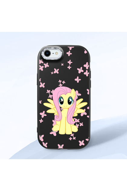 iPhone 7/8/Se 2020 2022 Compatible Shock Absorbing Black Silicone Case with Camera Protection Fluttershy
