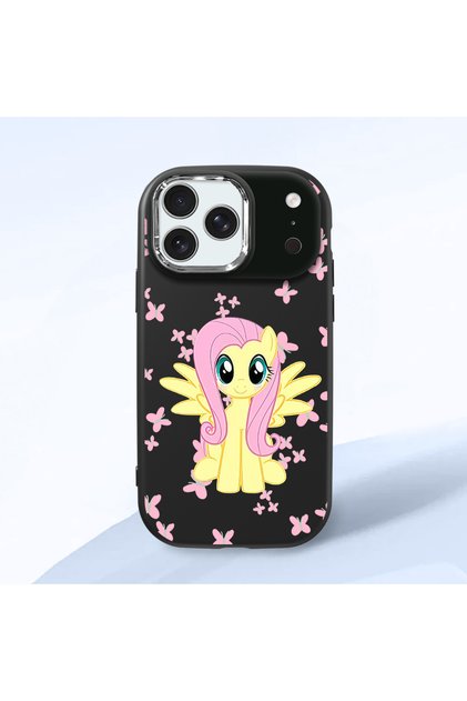 iPhone 17 Pro Compatible Shock-Absorbing Black Silicone Case with Camera Protection Fluttershy