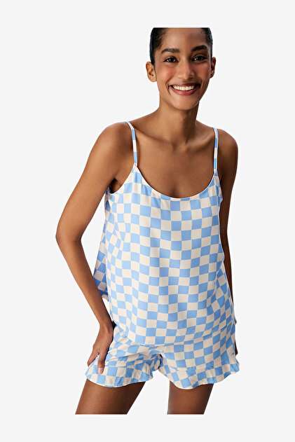 Women's Blue Sleeveless Viscose Pyjama Set with Shorts