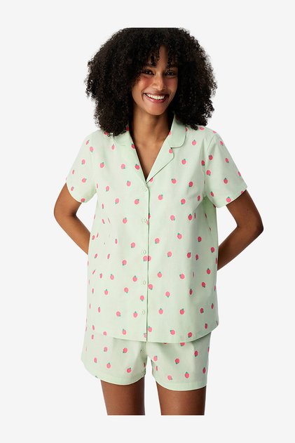 Women's Green Short Sleeve Cotton Pyjama Set with Shorts