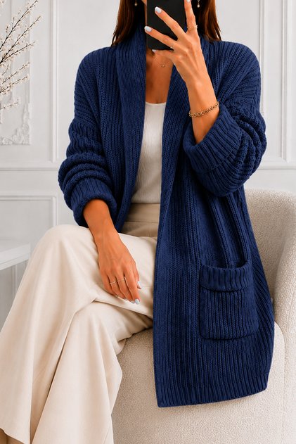 Pocketed Knitwear Cardigan R4596 Indigo