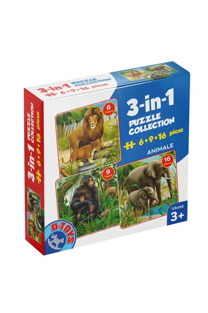 Set de 3 puzzle-uri cu 6, 9, 16 piese – Animale sălbatice – 4