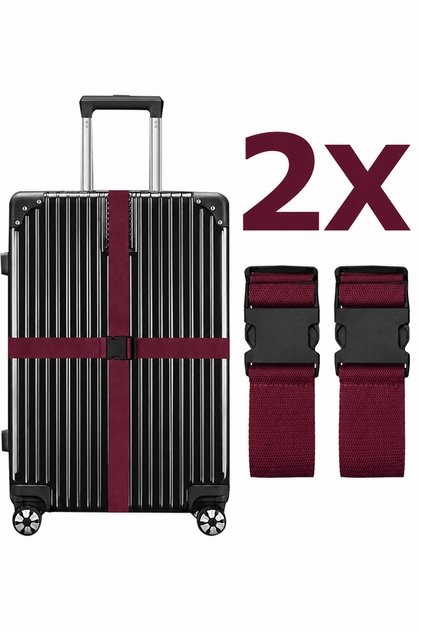 Valiz Kemeri Bordo Ekstra Emniyet Kilitli Tokalı Ayarlanabilir Bavul Kemeri 2 Adet X 200cm