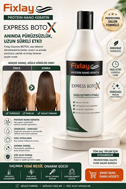 PROTEIN EXPRESS BOTOX SAÇ ONARICI BAKIM DÜZLEŞTİRİCİ ETKİLİ KOKUSUZ DUMANSIZ 500 ml.