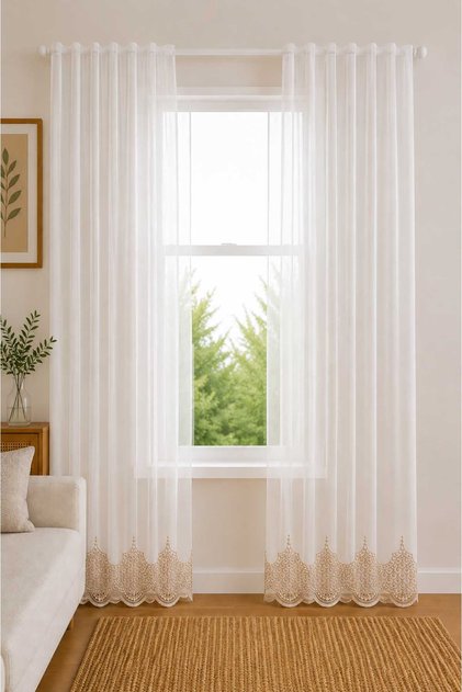 Lace Skirt 18211 Embroidery Custom Size Tulle Curtain 280X260 Without Pleats