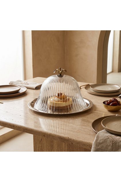 Cake Plate and Ribbed Glass Dome