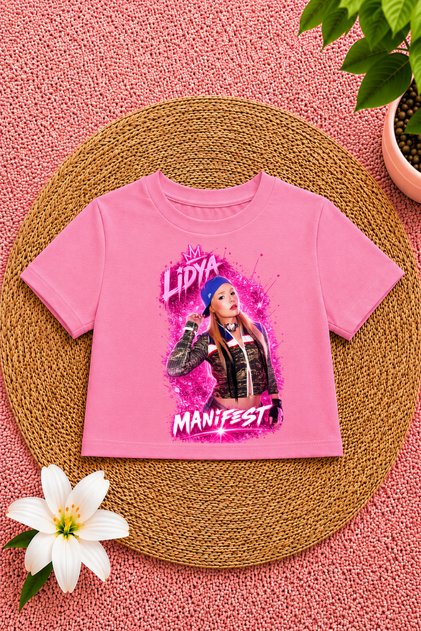 Manifest Printed Pink Crop T-Shirt Is a Slim Fit. Order One Size Larger. Slimfit.