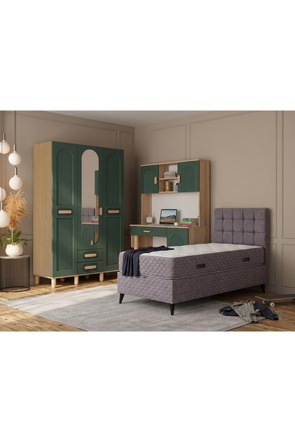 Komple MDF Genç ve Çocuk Odası / Dolap - Çalışma Masası - Baza - Yatak - Başlık