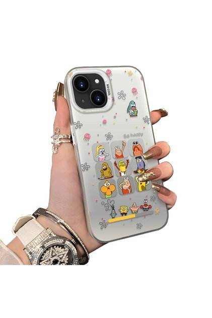 iPhone 15 Compatible Hard Acrylic Back Silicone Edge Lens Protection Case Cartoon
