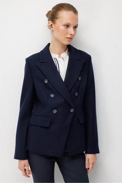 Women's Double-Breasted Notched Collar Button Detailed Long Sleeve Blazer Jacket