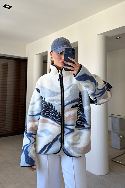 Premium Patterned Zippered Fleece - Blue