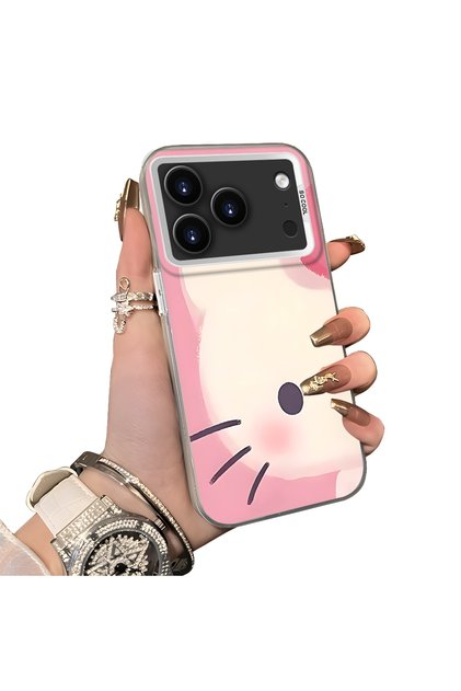 iPhone 17 Pro Max/18 Pro Max Compatible Hard Acrylic Back Silicone Edge Lens Protection Kitty Case