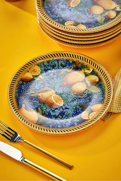 6-Piece Lemon Garden Series Full Pattern Cake Presentation Plate, Fruit Plate, Breakfast Serving Plate, Cake Dessert Plate Gift Set
