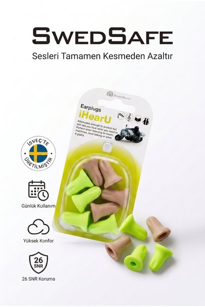 iHearU Kulak Tıkacı, 4 Çift, Her Şeyi Dinle Ama Daha Düşük Sesle, 26 dB, Tek Beden, Yüksek Konfor, Günlük Kullanım, İş, Trafik ve Konser