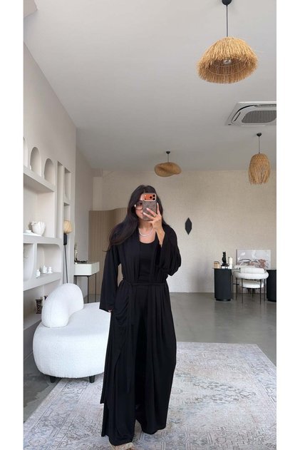 Black Slim Modal Triple Kimono Athlete Pants Set