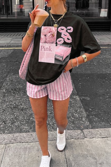 Vintage Retro Pembe Pink Baskılı Tasarım Tshirt