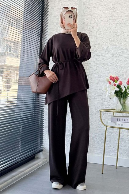 Premium Asymmetrical Cut Double Face Suit - Brown