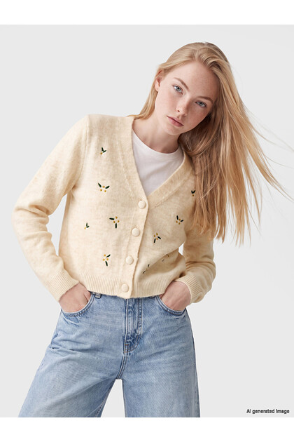 Timeless Clothing & Timeless Choices V Planting Flower Embroidery Women's Knitwear Cardigan