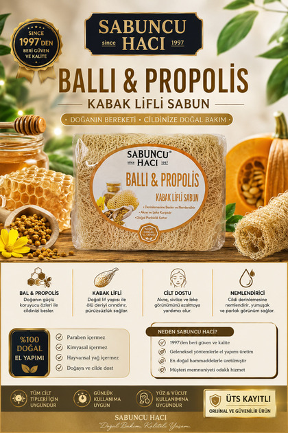 Natural Pumpkin Fiber Honey & Propolis Soap 120-130 Gr Handmade Soap with Natural Pumpkin Fiber, Honey & Propolis