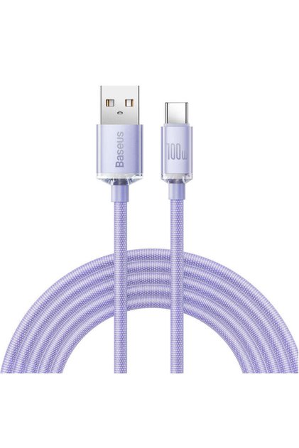 Cablu de date Crystal Shine (CAJY000505), USB la Type-C, 100W, 2m, Încărcare super rapidă, Împletit din nailon, mov - mov