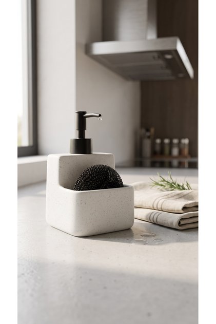 Ceramic Liquid Soap Dispenser with Sponge Kitchen Detergent Dispenser Set – Countertop Soap Dispenser with Sponge Compartment 16.5 cm