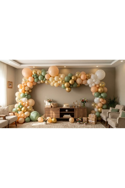 60's Mold Green-Salmon-Gold Balloon Set, Soft Birthday Concept