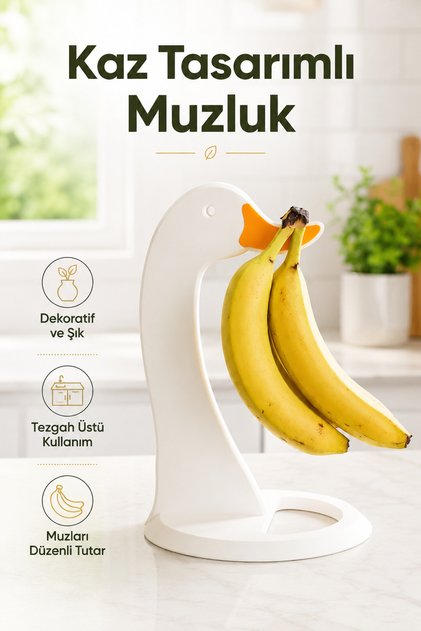 Kaz Figürlü Muzluk Muz Askısı Dekoratif Tezgah Üstü Muz Tutucu 3D Baskı