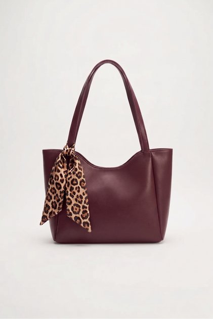 Women's Burgundy Tote Bag Shopper Shoulder Bag with Scarf Gift 33X23X9Cm