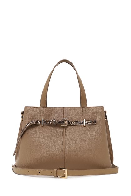 Women's Dark Beige Long Strap Patterned Shoulder Bag Ab150015Sf