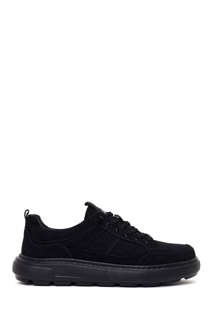 Zero Erkek Siyah Bağcıklı Kalın Tabanlı Kumaş Sneaker WM680072KK