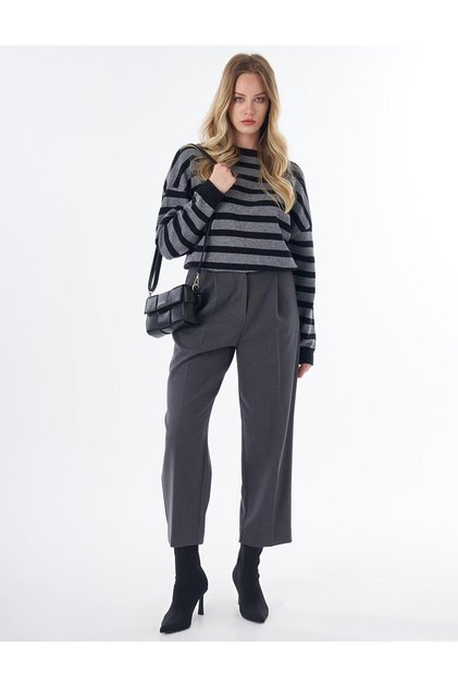 Pleated High Waist Trousers Anthracite