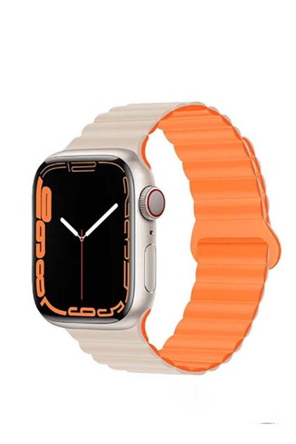 حزام سيليكون مغناطيسي مزدوج الجوانب قابل للعكس لساعات iWatch سلسلة Ultra/8/7/SE/6/5/4/3/2/1، مقاس 41 مم 40 مم 38 مم، أسود/برتقالي