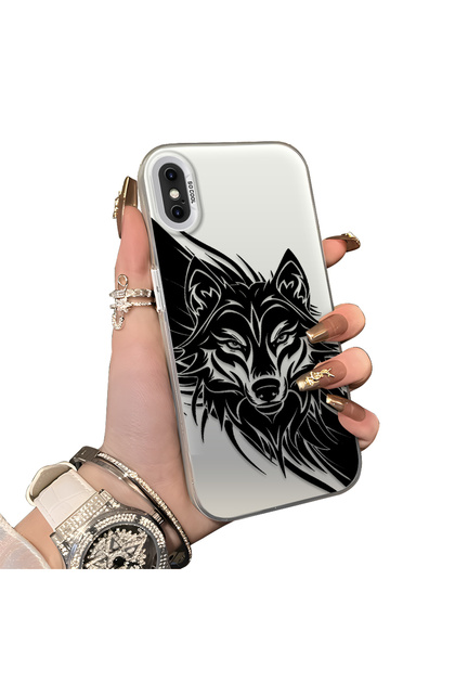 iPhone X/Xs Compatible Hard Acrylic Back Silicone Edge Lens Protection Case Wolf