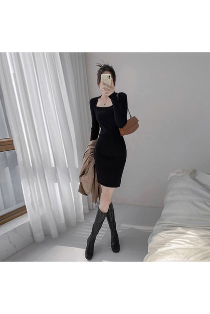 Women's Black Bodycon Long sleeve Mini Dress