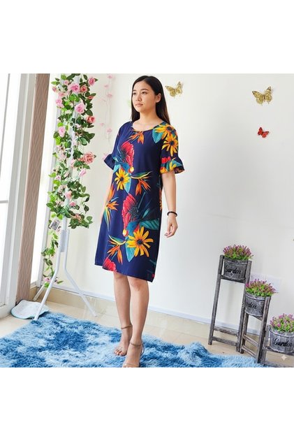 Women's Blue Floral Short sleeve Dress
