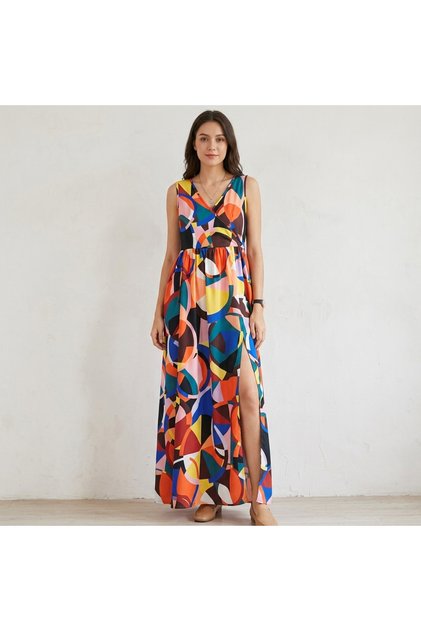 Women's Multicolor Wrap Sleeveless Maxi Dress
