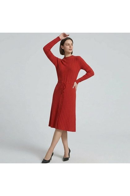 Women's Red Round neck Long sleeve Dress