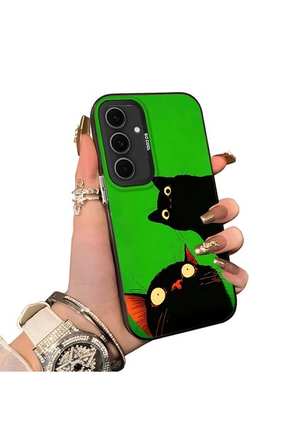 Samsung Galaxy S24 Fe Compatible Hard Acrylic Back Silicone Edge Lens Protection Case Cat