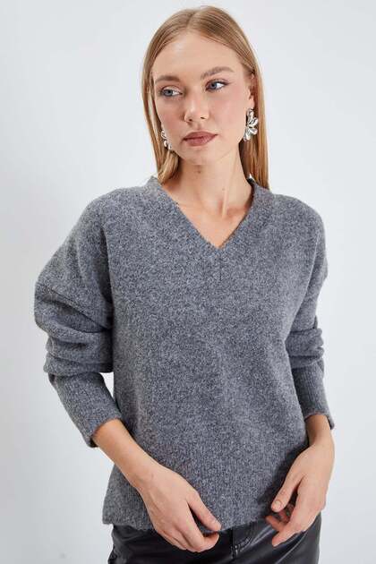 Basic V Yaka Oversize Triko Kazak