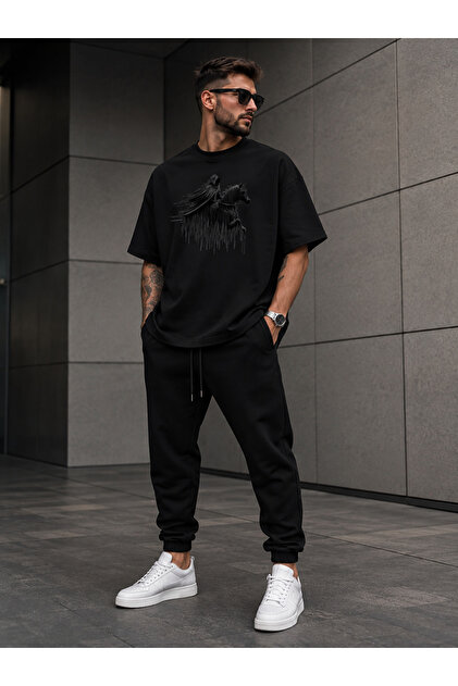 Men's Cotton Oversize Horse Figure Printed T-Shirt Crew Neck Short Sleeve Casual Printed T-Shirt