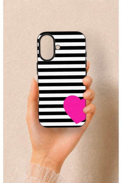 iPhone 16 Compatible Striped Heart Pattern Silicone Case