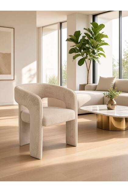 Premium Liva Sandalye Krem Kumaş Kaplamalı Salon ve Yemek Odası Sandalyesi