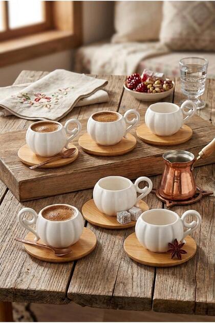 Pumpkin Series Turkish Coffee Cup 100ml Porcelain Cup Set with Bamboo Saucer