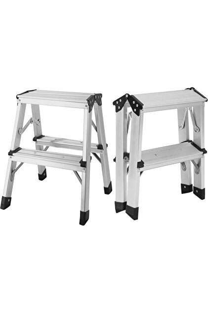 Aluminium Step Ladder - 2+2 Double Side Foldable Ladder | Anti-Slip Step Ladder for Home, Kitchen, Garden, Office | Lightweight, Portable Aluminium Ladder for Indoor and Outdoor Use (Silver)