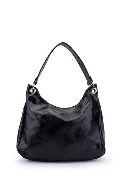 Women's Shoulder Bag Sofia Black with Metal Ring and Clip Detail