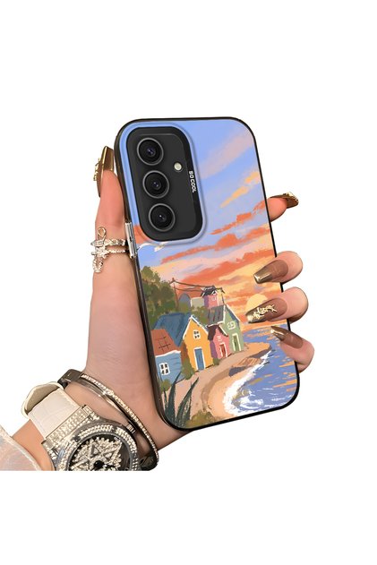 Samsung Galaxy S24 Plus Compatible Sunset Beach Scenery Printed Acrylic Back Silicone Edge Phone Case